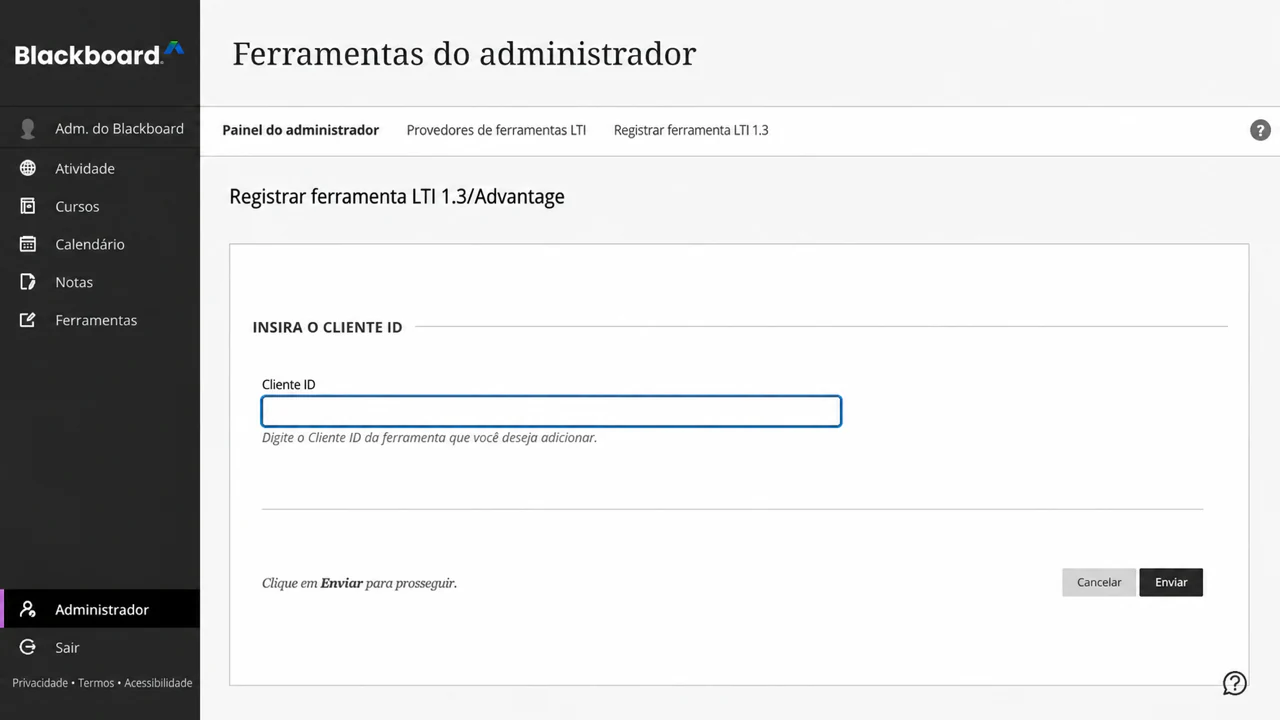Inserir o Examina Application ID no Blackboard