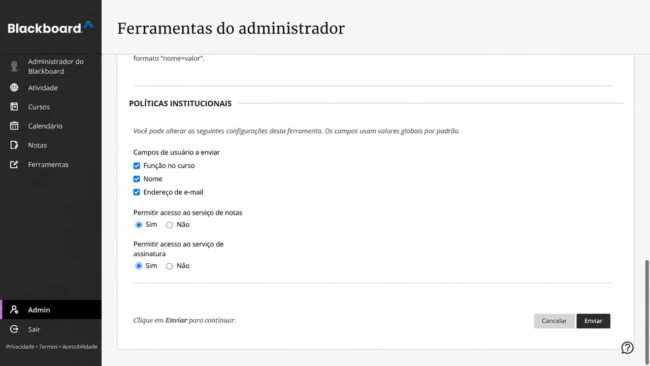 Aprovar os campos do candidato, serviço de notas e serviço de associação opcional