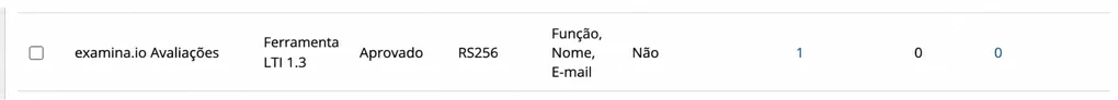 Examina instalado como uma ferramenta LTI 1.3 aprovada no Blackboard