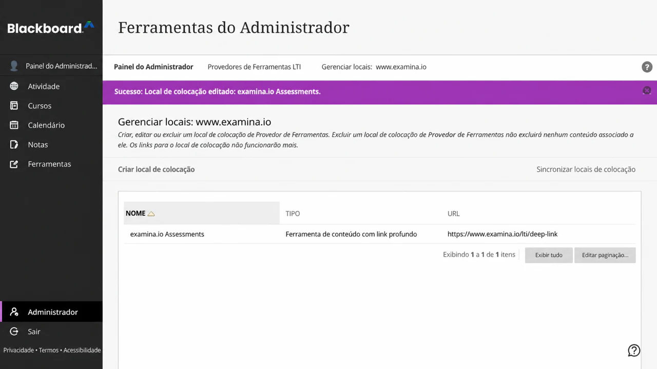 Confirmar o posicionamento de Deep Linking do examina.io Assessments