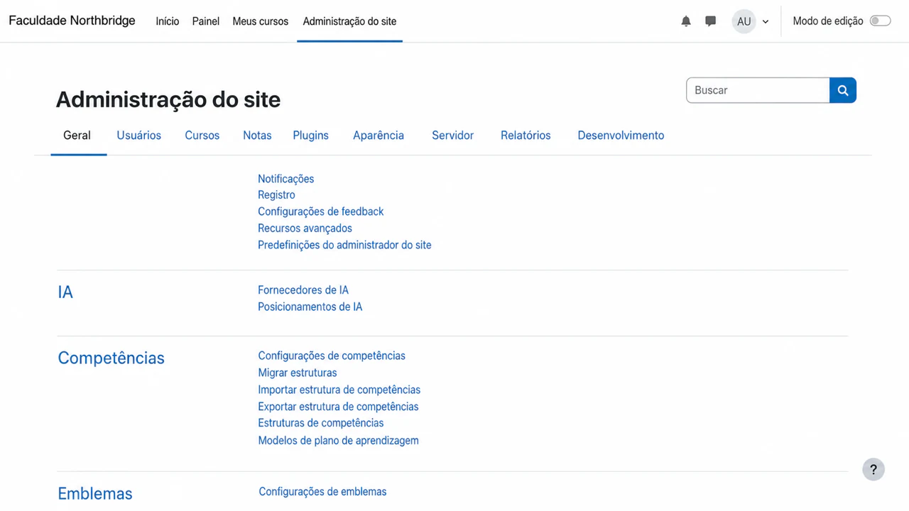 Abrir Administração do site no Moodle